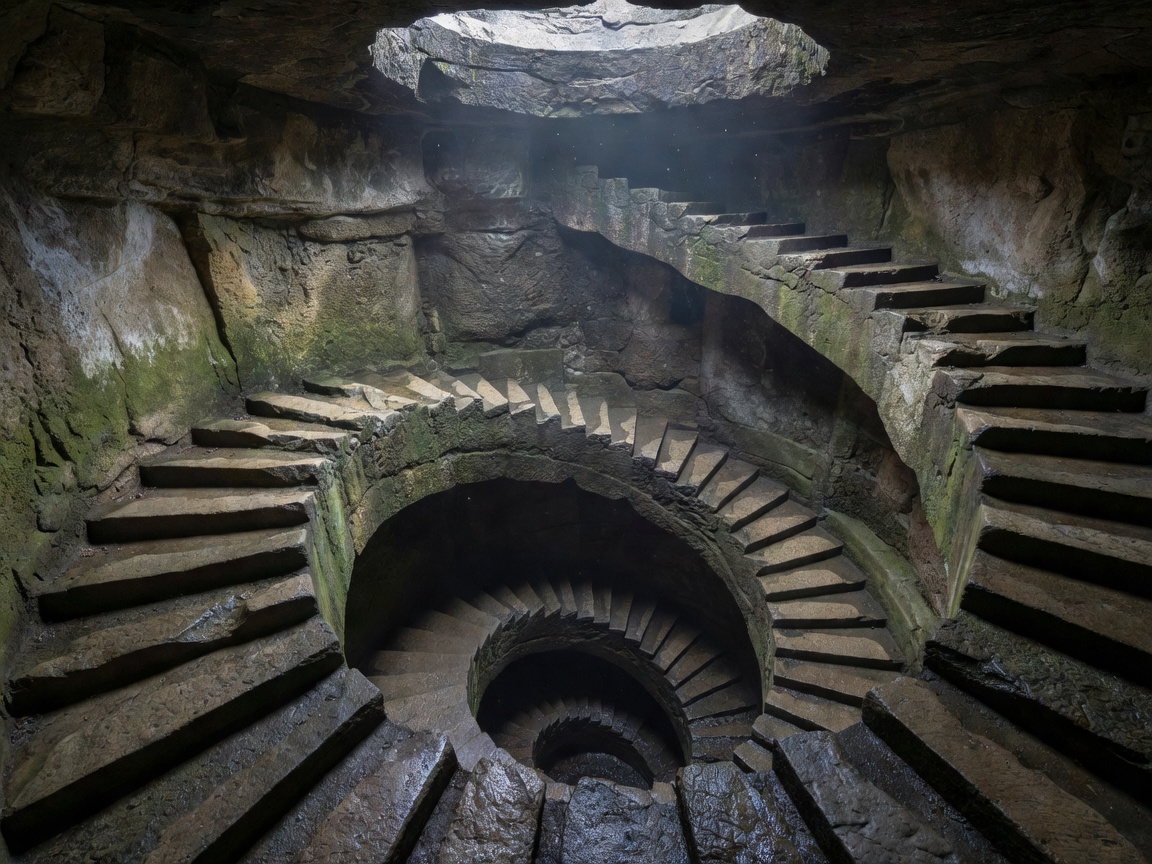 Mystical subterranean initiation well at Quinta da Regaleira Sintra Portugal